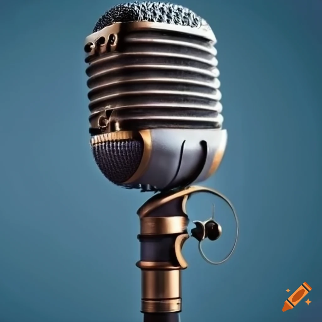 steampunk vintage microphone on blue background