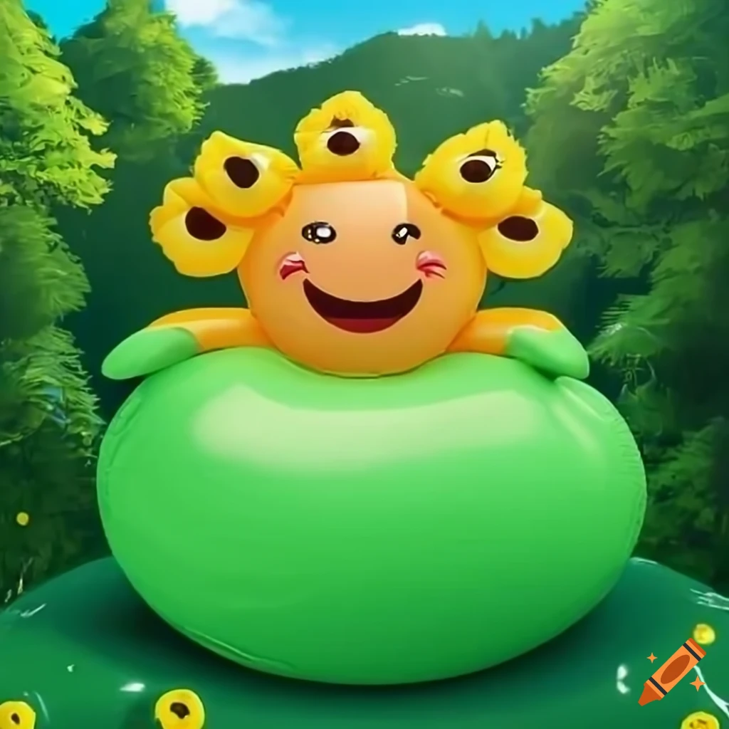 cartoony sunflower sitting on a green hill