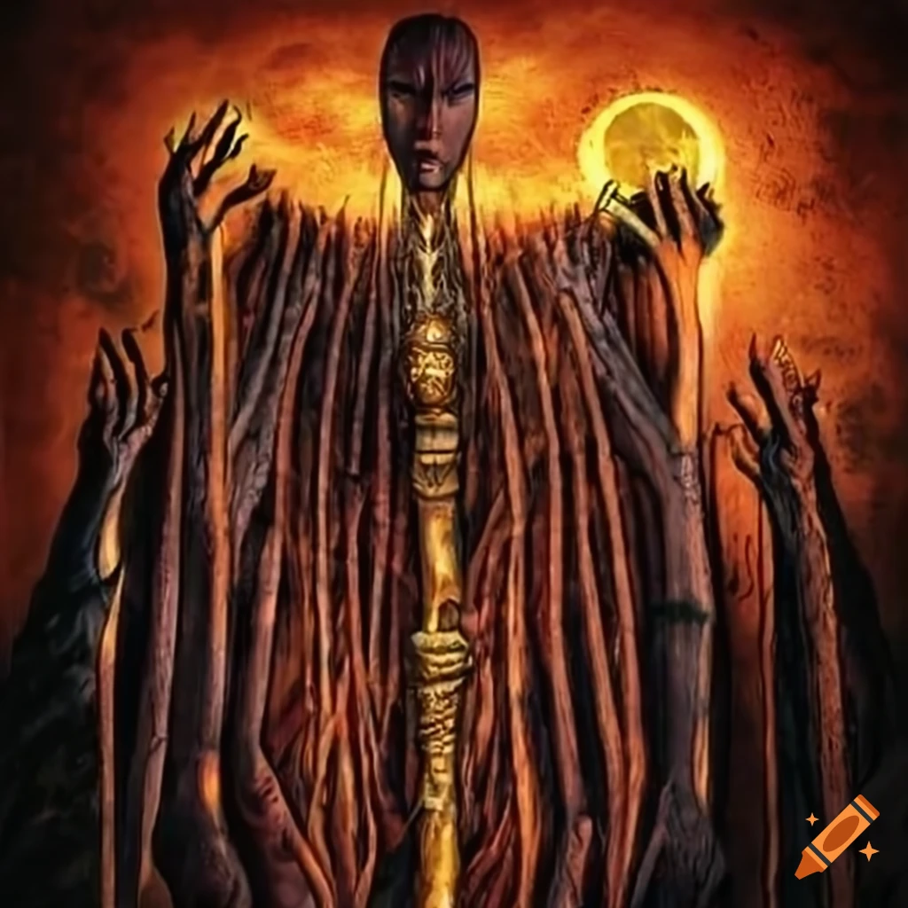 illustration of the Five of Wands tarot card