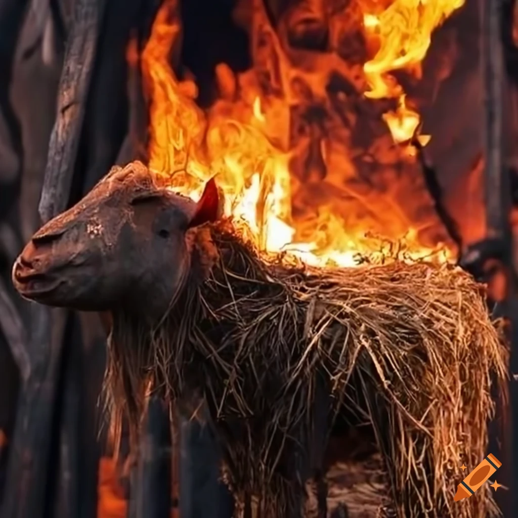Burnt straw goat sculpture on Craiyon