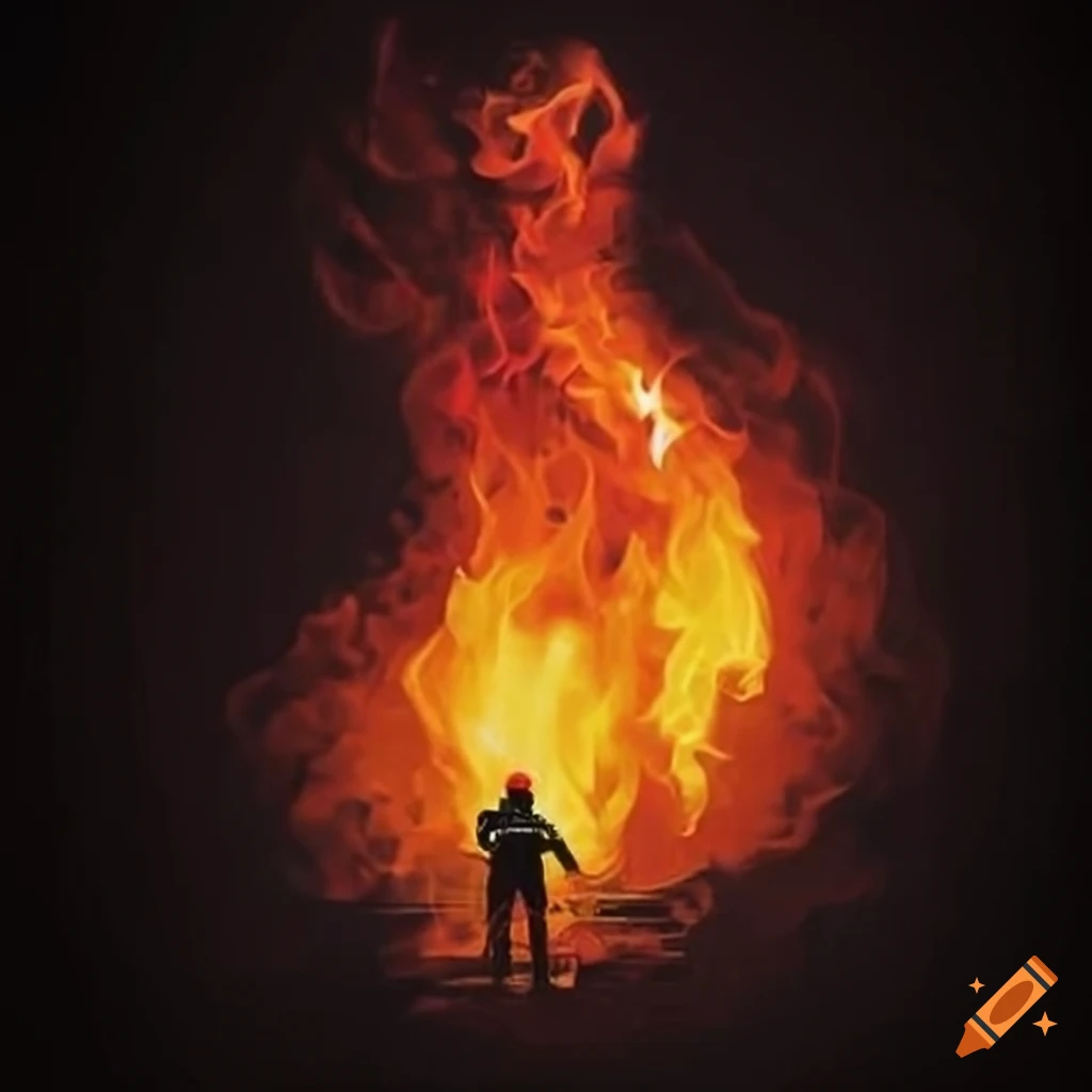 brave firefighter battling a blaze on a zip sweater