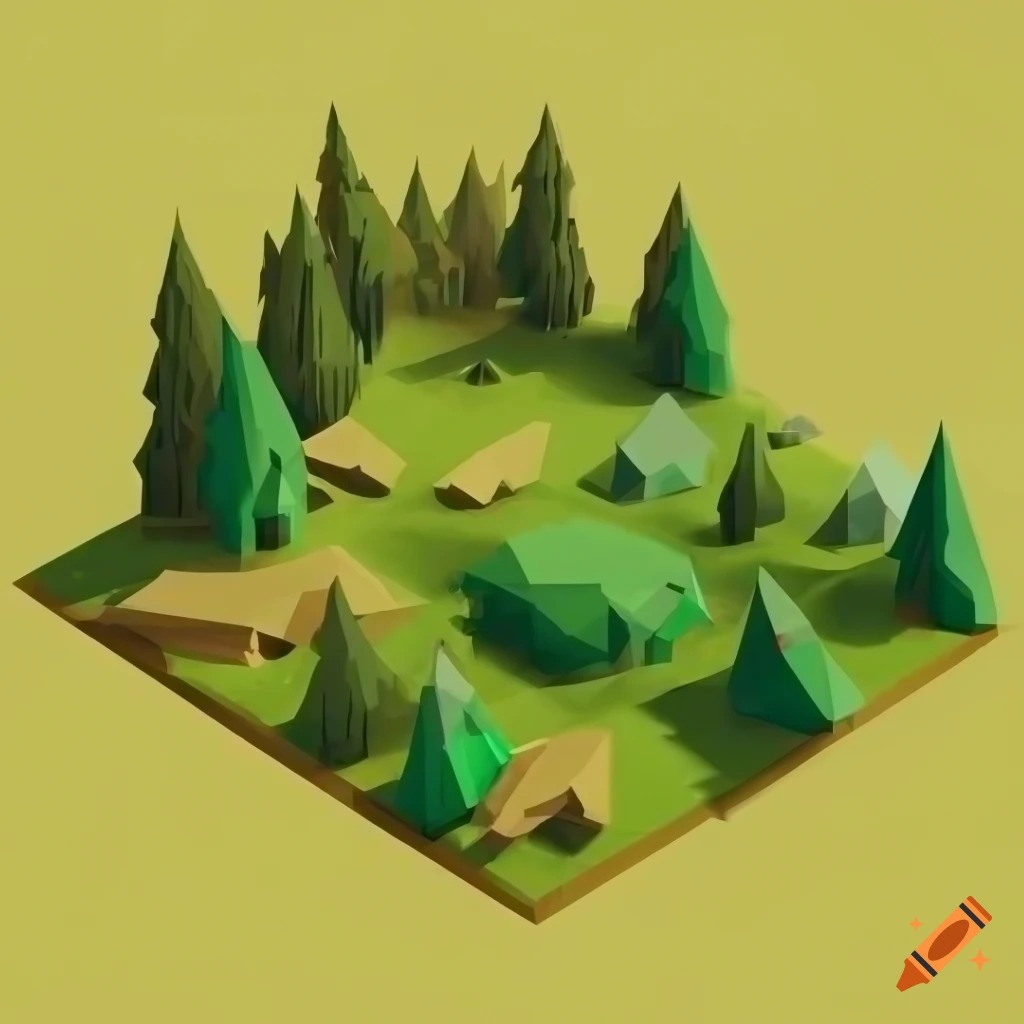 isometric low-poly forest map