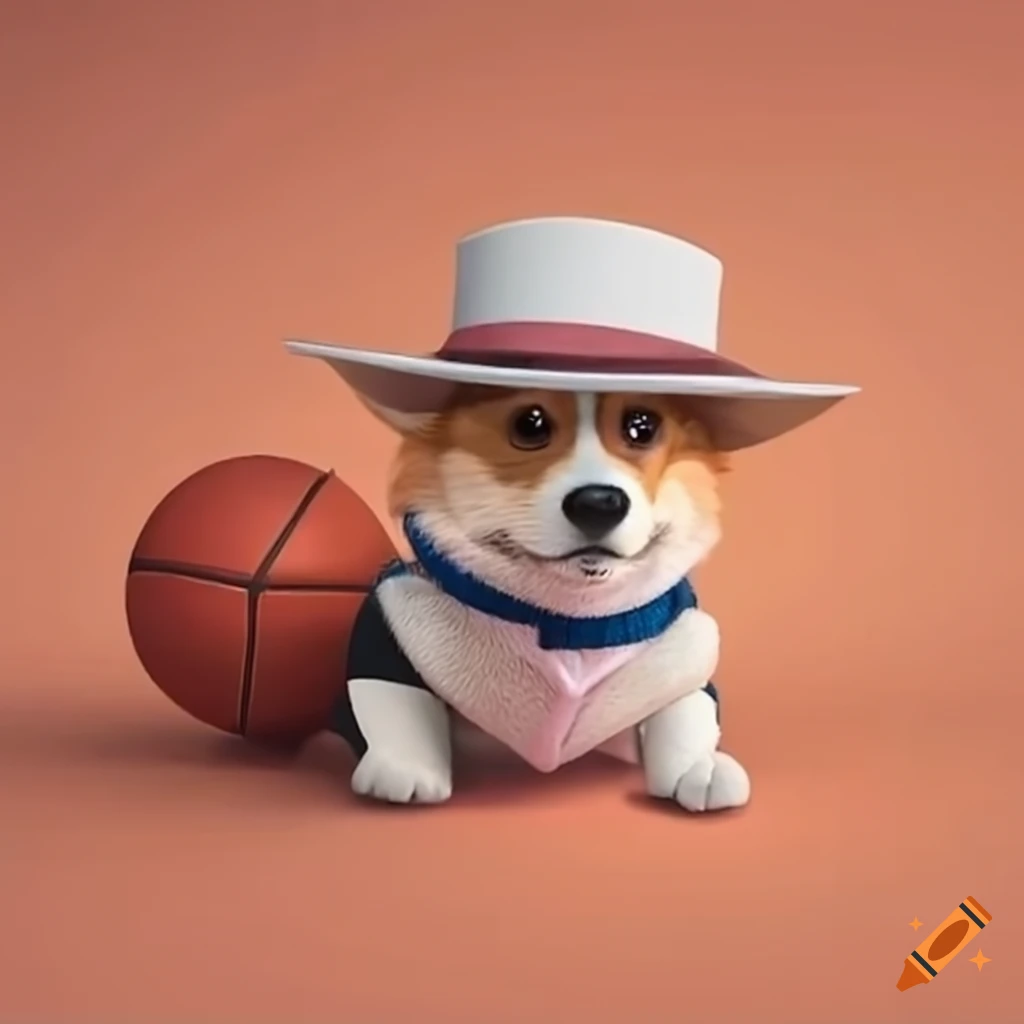 Funny Corgi Playing Basketball With A Hat