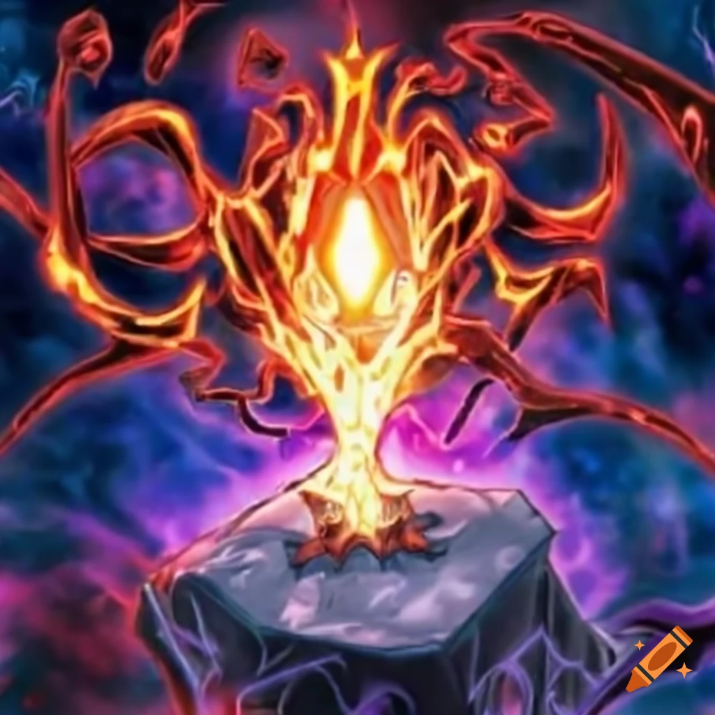 Illustration of a fire spell in a yugioh card