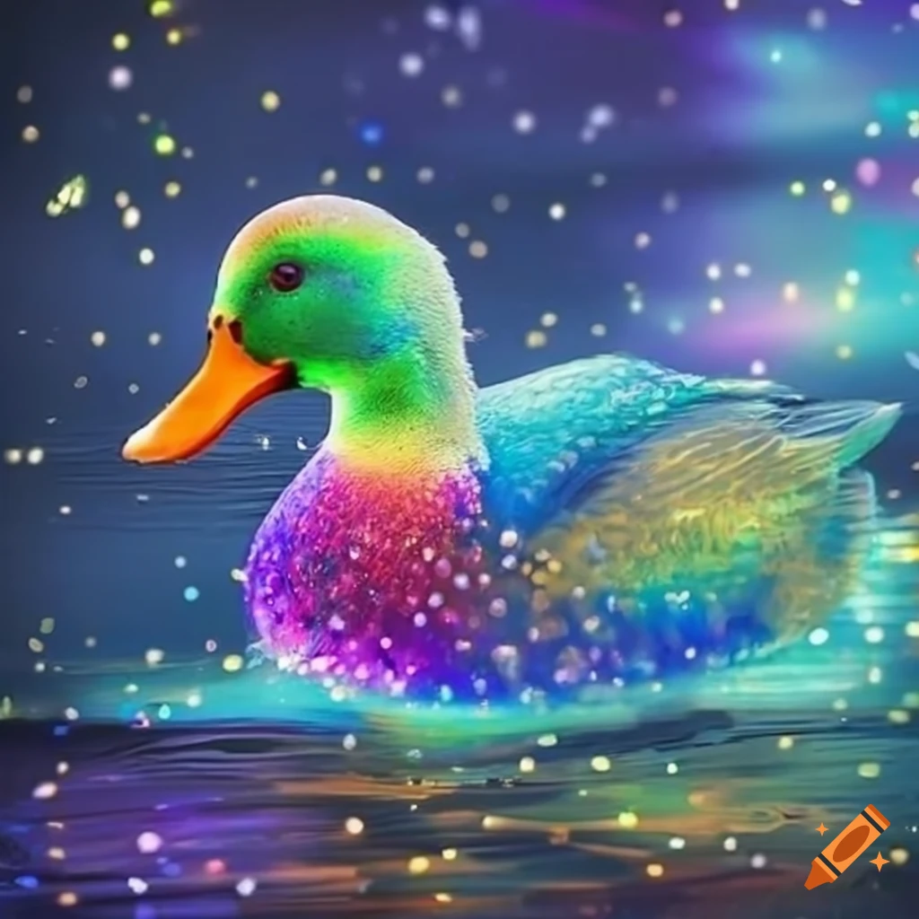 Sparkly rainbow duck in the night