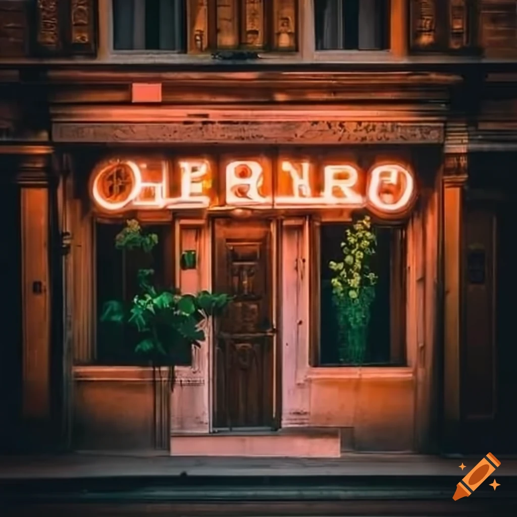 Neon sign outside a stylish restaurant on Craiyon