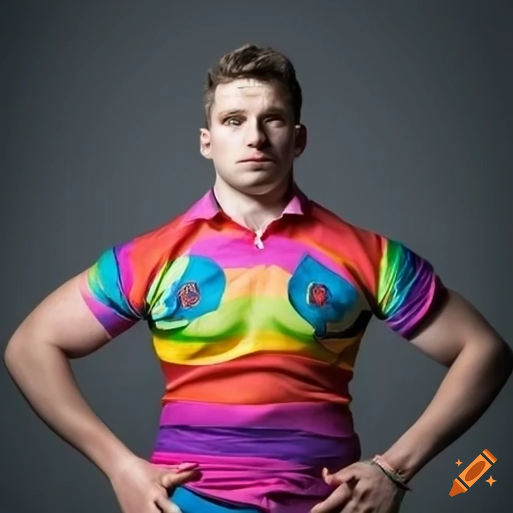 Rugby player in a colorful dress