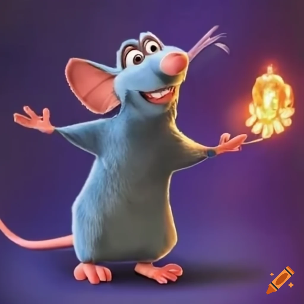 Remy from ratatouille wearing the infinity gauntlet