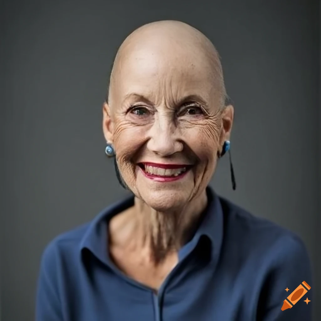 Smiling bald woman in her 50s-60s