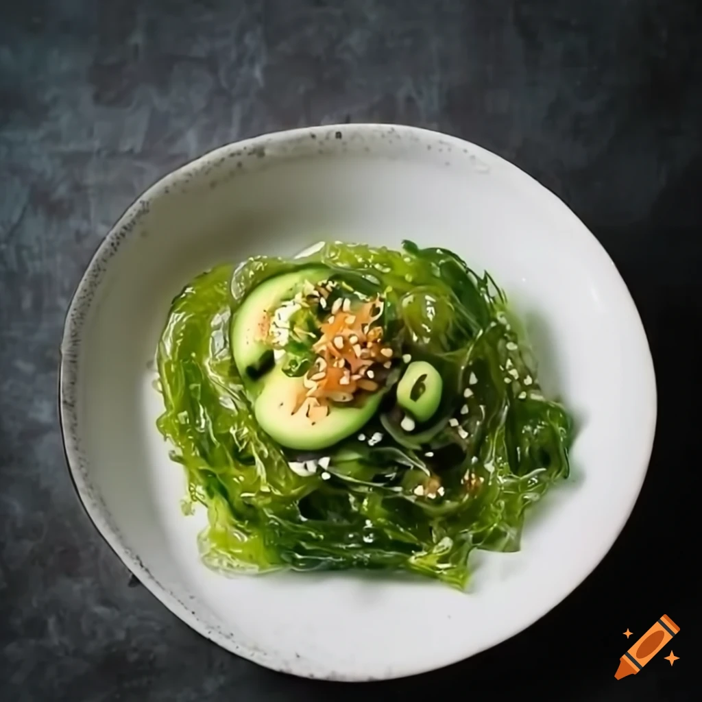 seaweed salad with avocado and sesame seeds