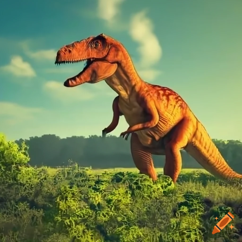 a giant spinosaurus in tall sunny vegetation