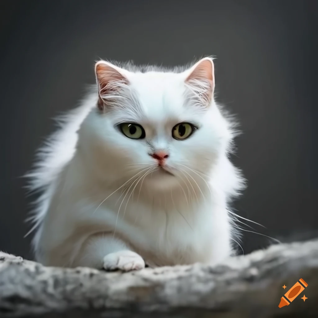 White fluffy cat with a squirrel on its head