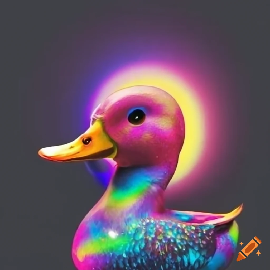 Sparkly rainbow duck in the night on Craiyon