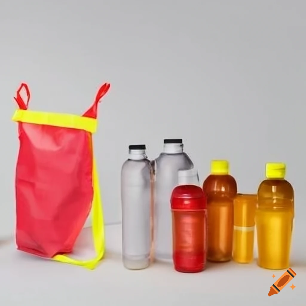 Assortment of drink containers and a food bag