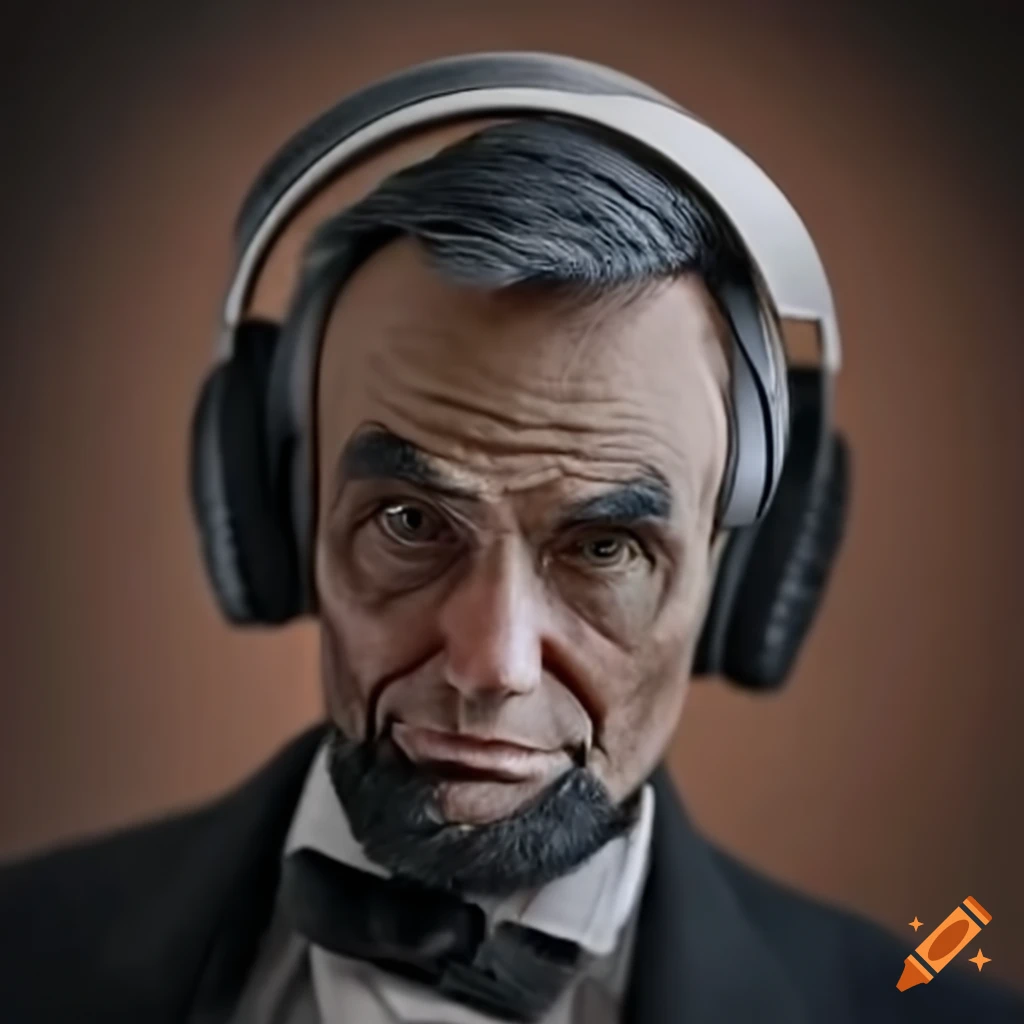 portrait of Abraham Lincoln wearing headphones