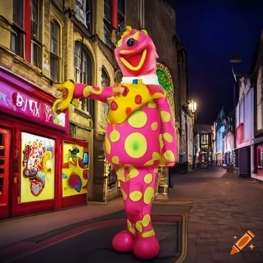 colorful-and-quirky-uk-high-street-with-mr-blobby-decorations