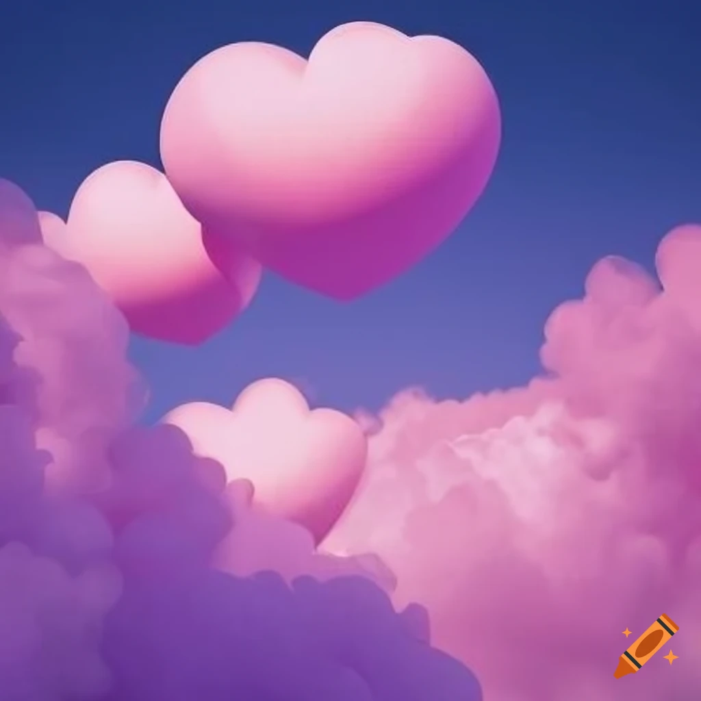 Girly and dreamy album cover with pink hearts and clouds on Craiyon