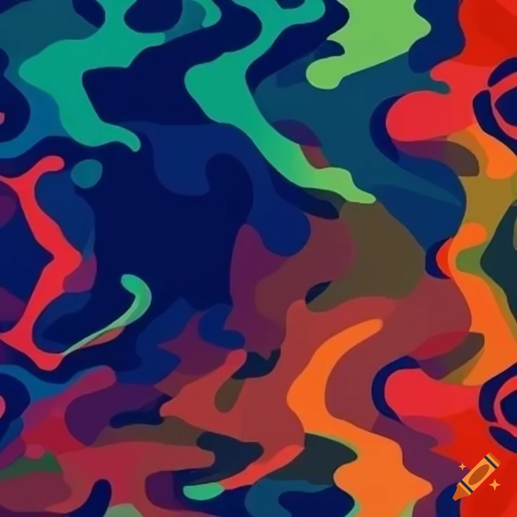 Unique blue and orange camouflage pattern on Craiyon