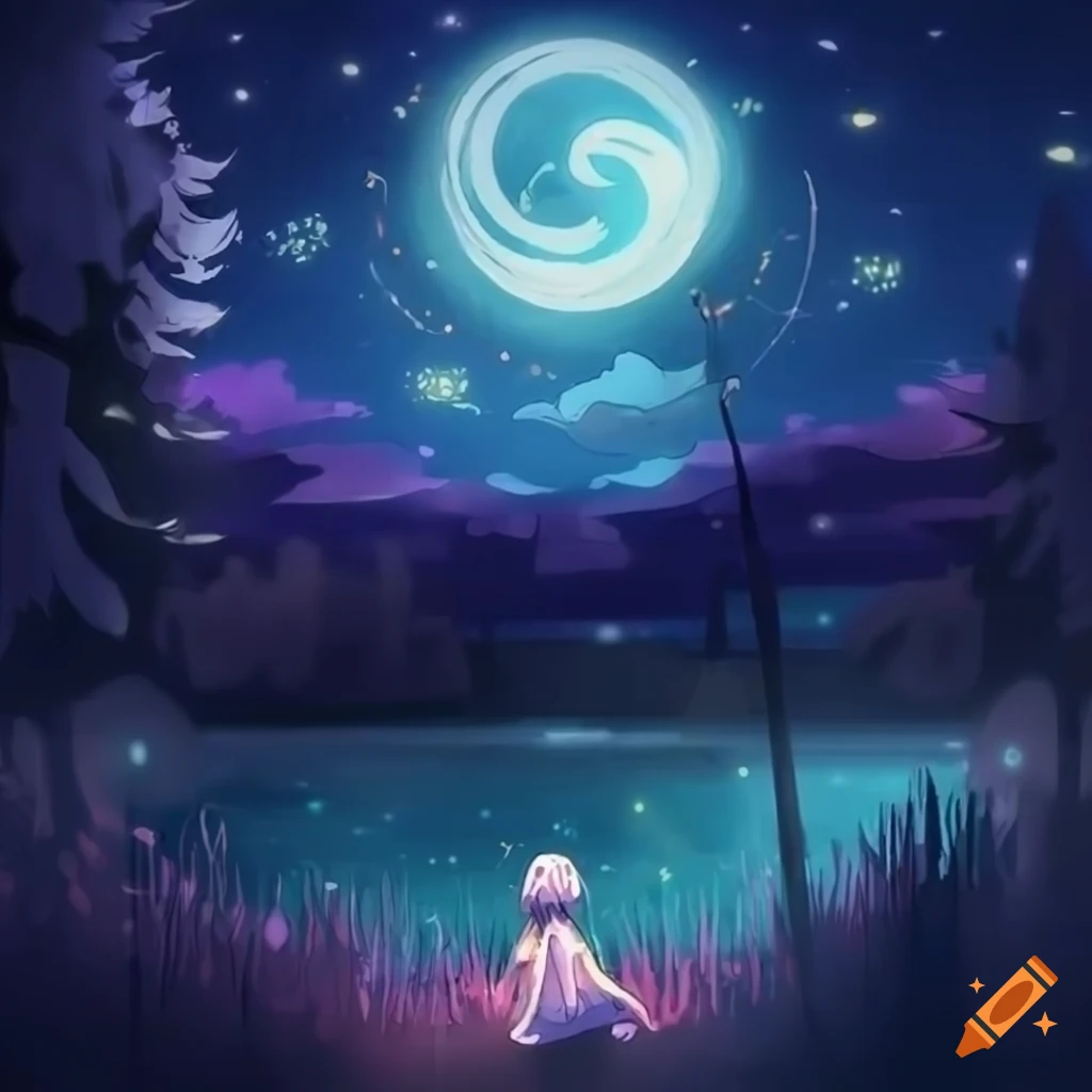 anime girl in a dreamlike scene with a serene atmosphere