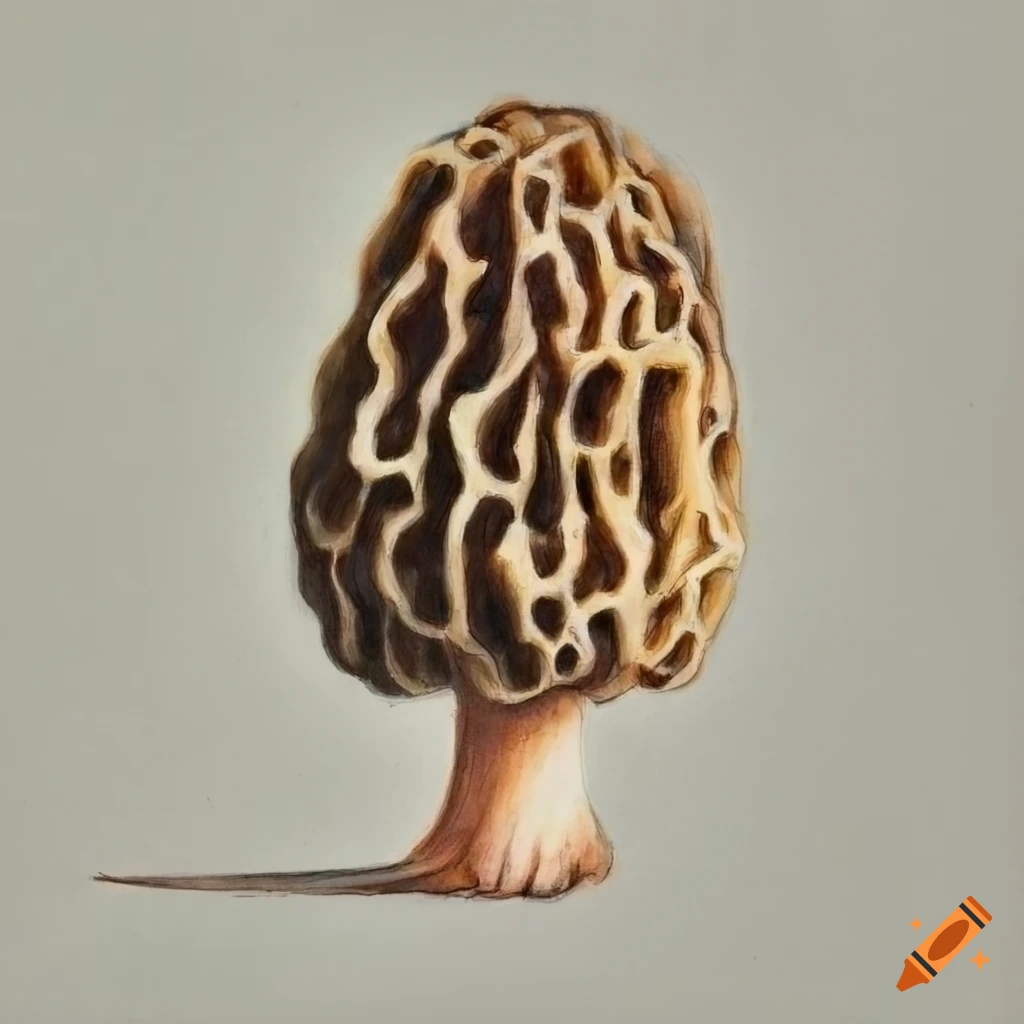 Colored pencil drawing of a morel mushroom on Craiyon