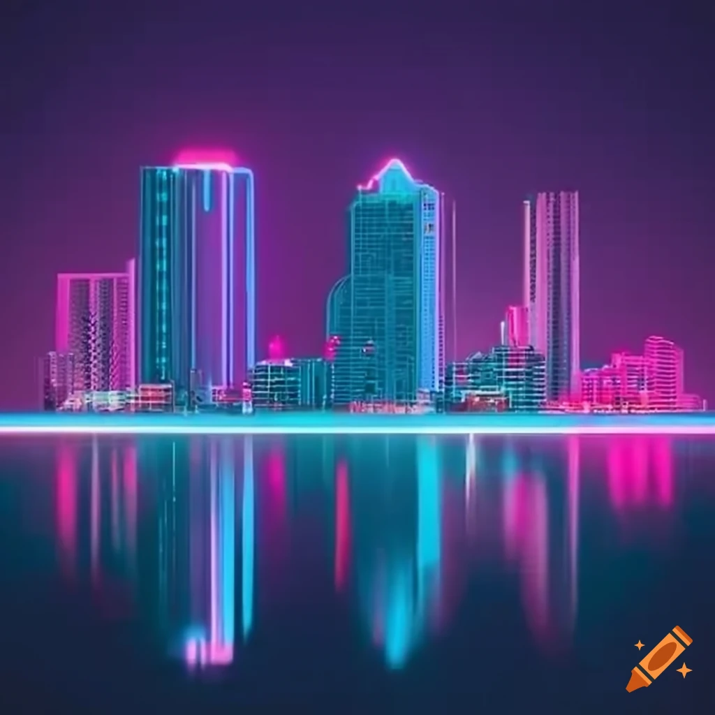 Miami cityscape in retro synthwave style