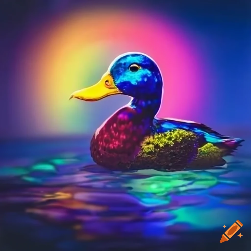 Sparkly rainbow duck in the night on Craiyon