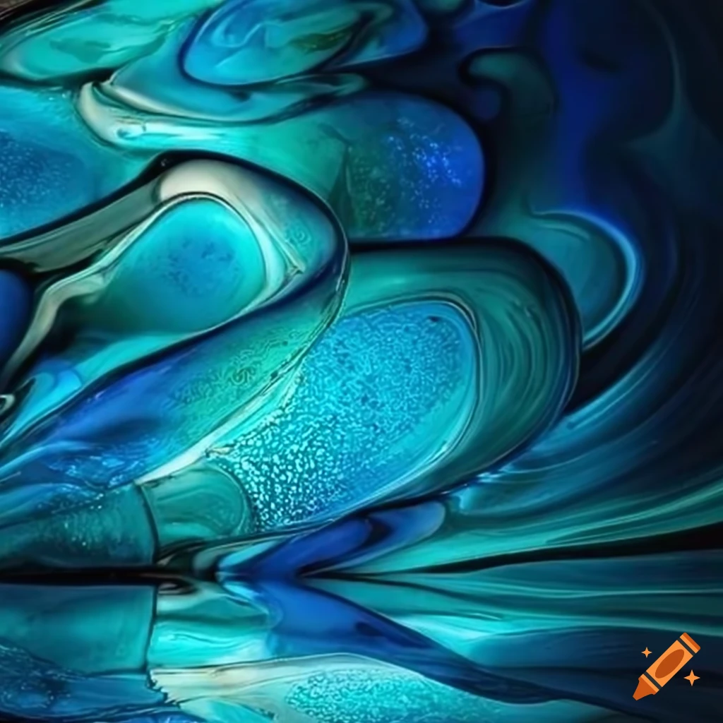 Shimmering blue and turquoise shattered glass artwork