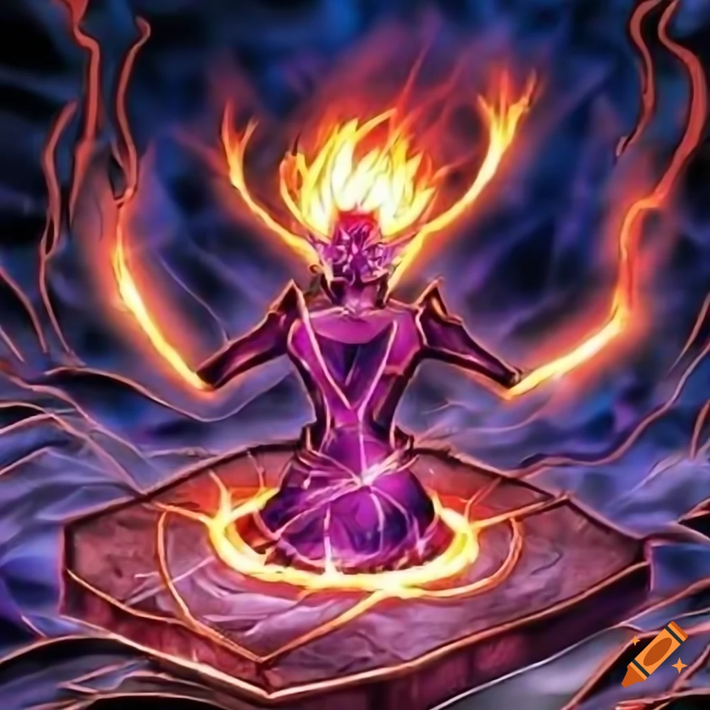 Illustration of a fire spell in a yugioh card