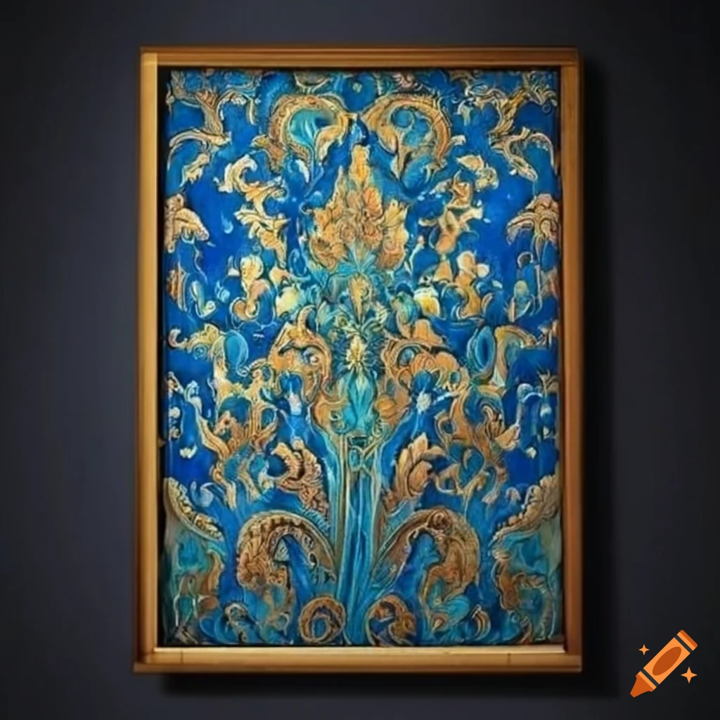 blue and gold sketch inspired by Persian plant patterns