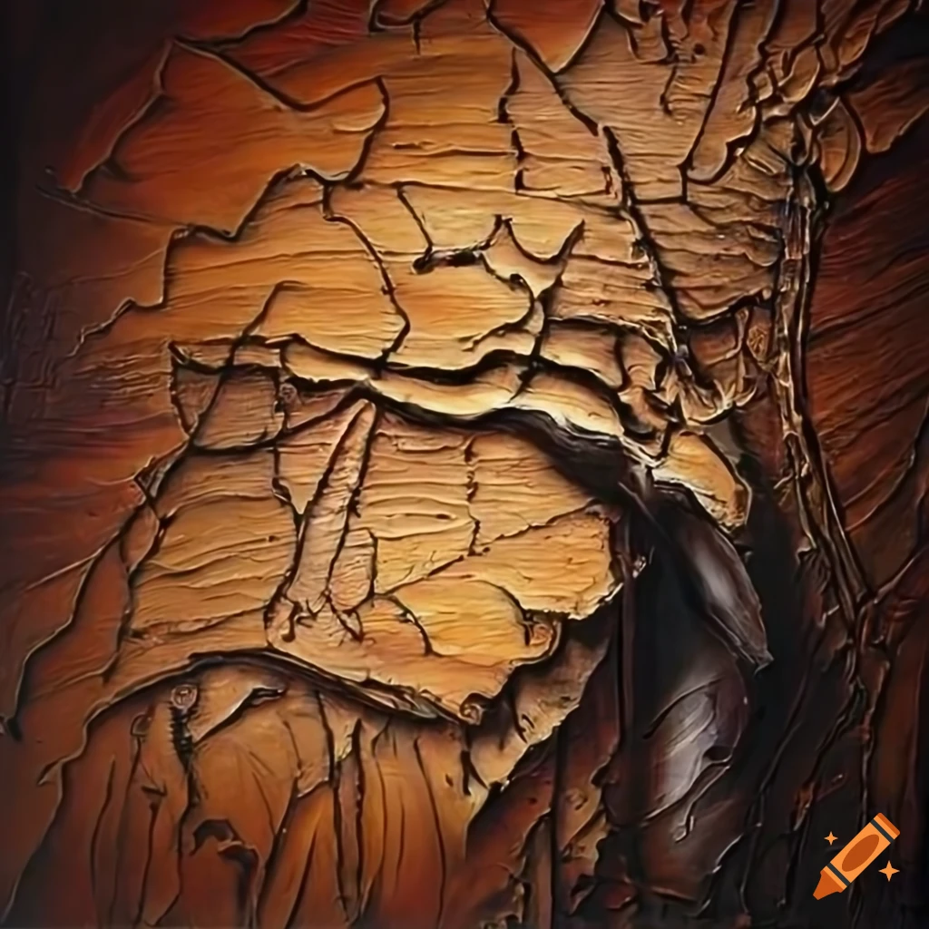 Oil painting of life finding a way on scratched wood canvas