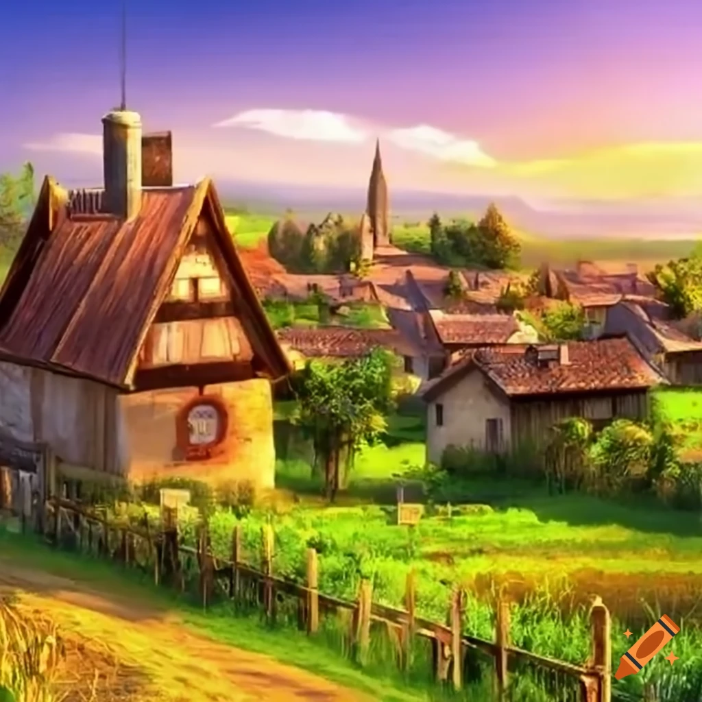 a picturesque village with an orchard