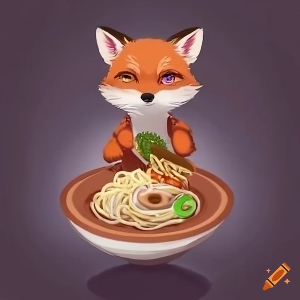 Fox eating noodles and pasta