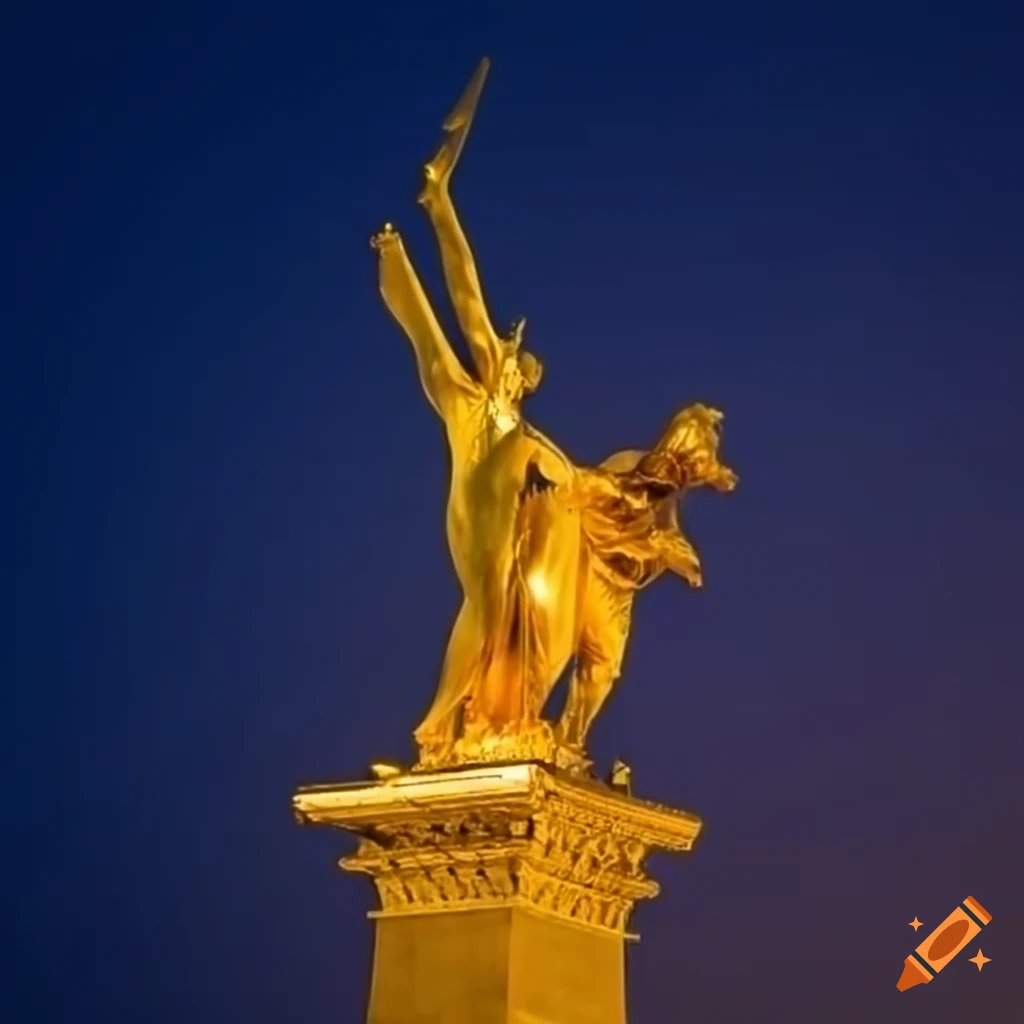 golden statues of Paris at night with a magical atmosphere