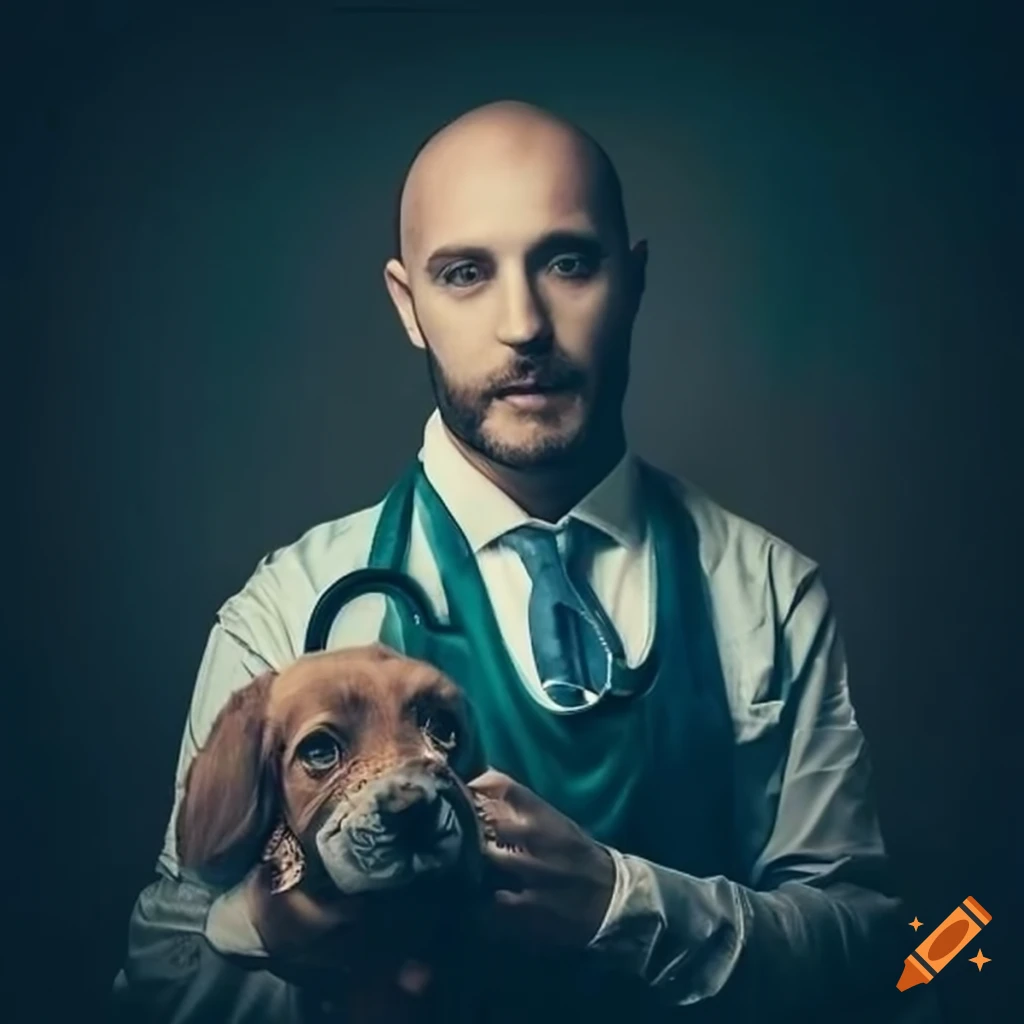 Portrait of a focused veterinarian in vintage attire