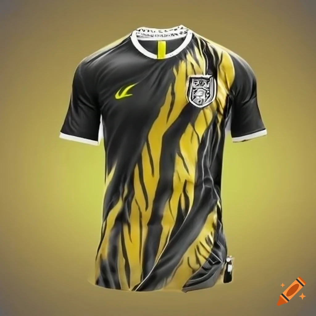 Black and white soccer uniform with yellow tiger claw on Craiyon