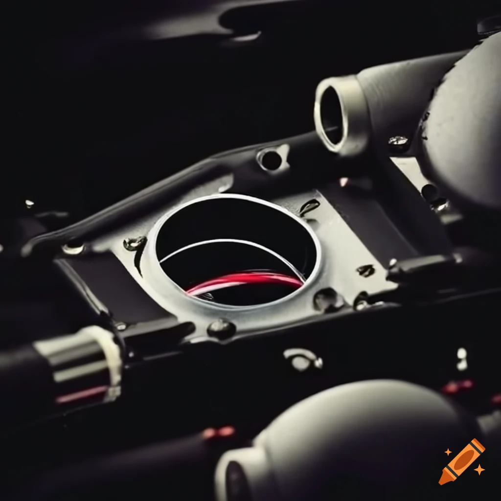 Closeup of a racecar's electronic throttle control system on Craiyon