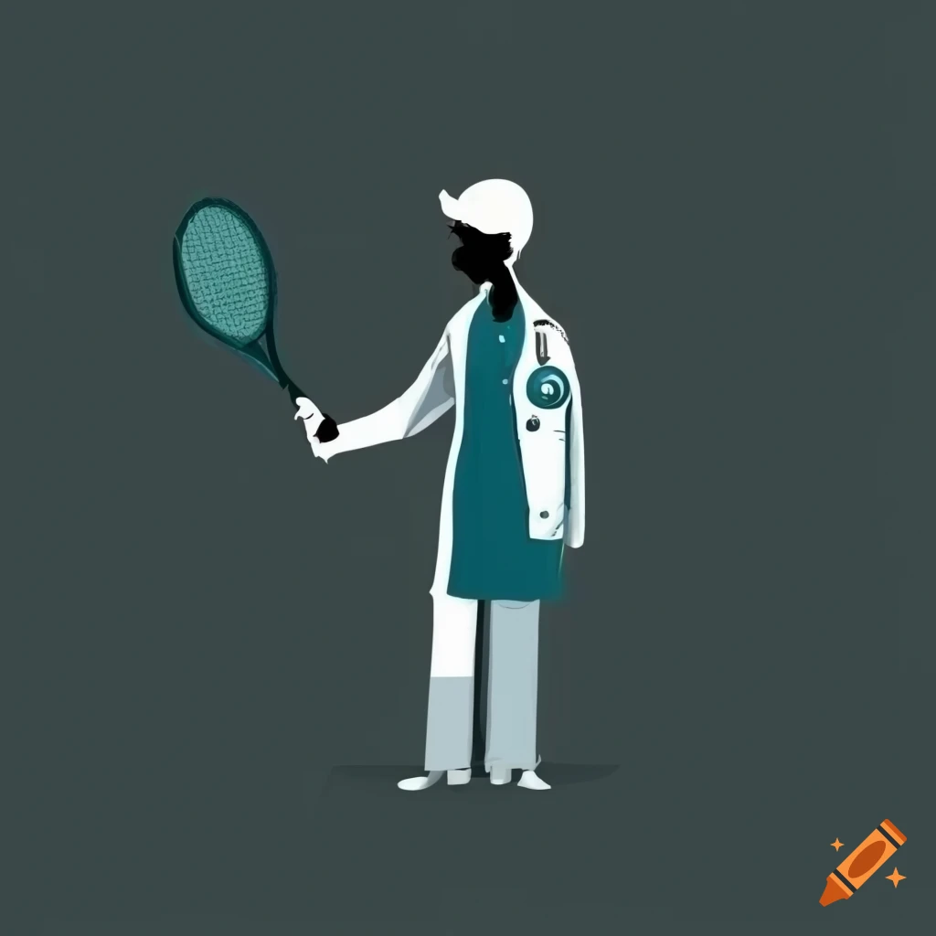 Vector illustration of a doctor holding a tennis racquet on Craiyon