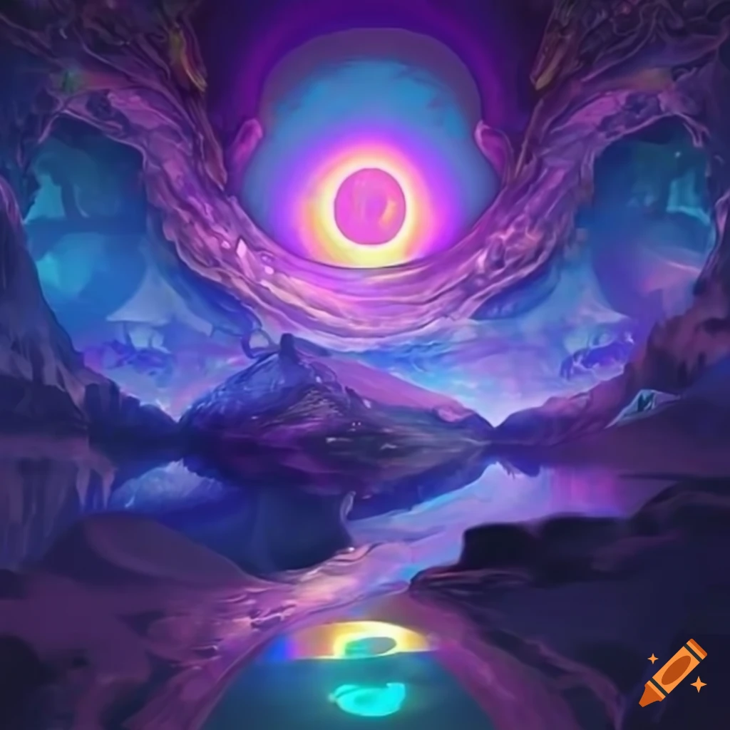 Artwork of a magical oasis in a void on Craiyon