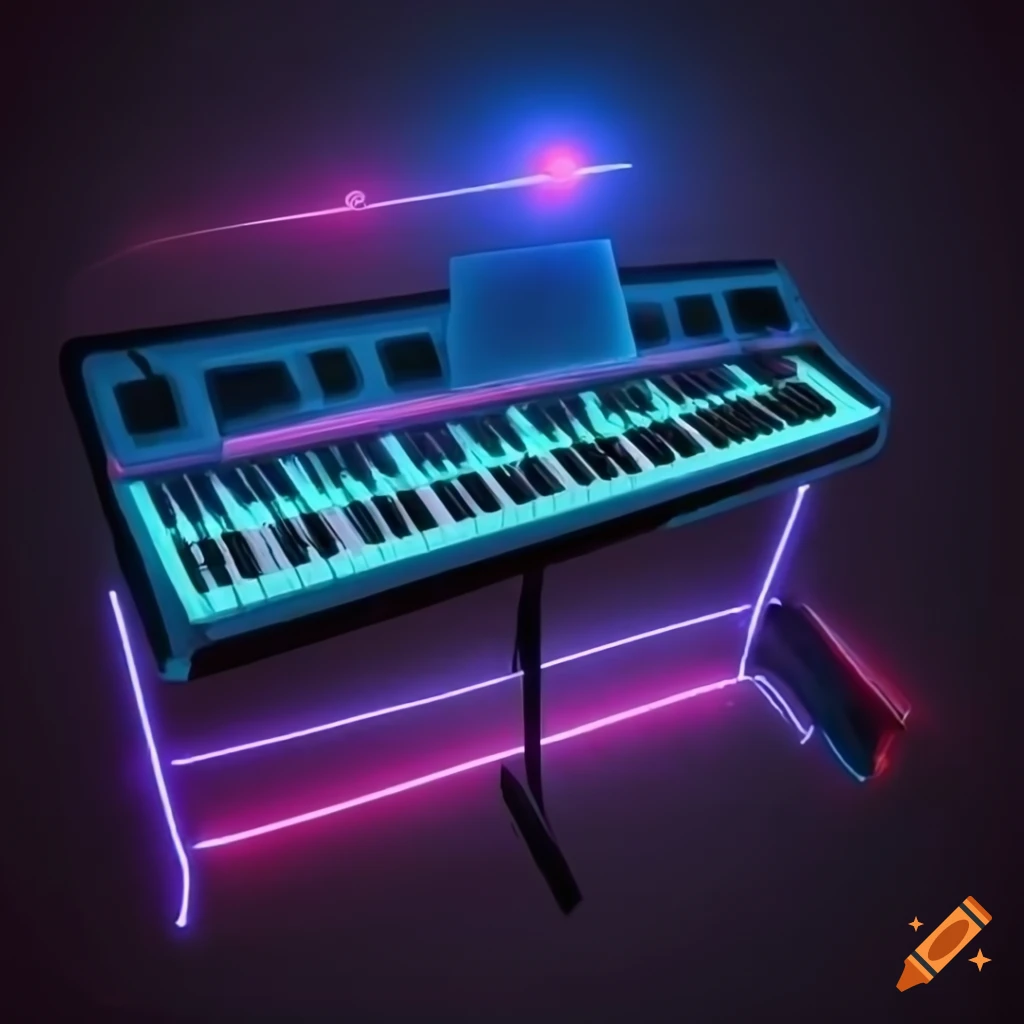 Neon synthesizer on black background