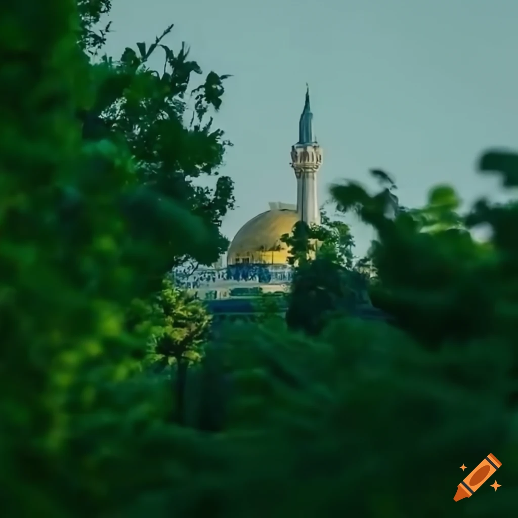 serene green background with Al-Aqsa Mosque in the distance