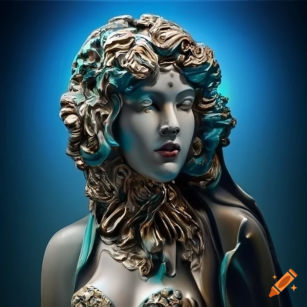 Marble sculpture with opalescent colors and intricate details on Craiyon