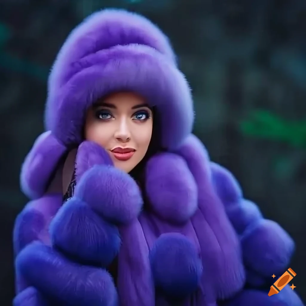 Young lady wearing a fluffy fur coat and mittens