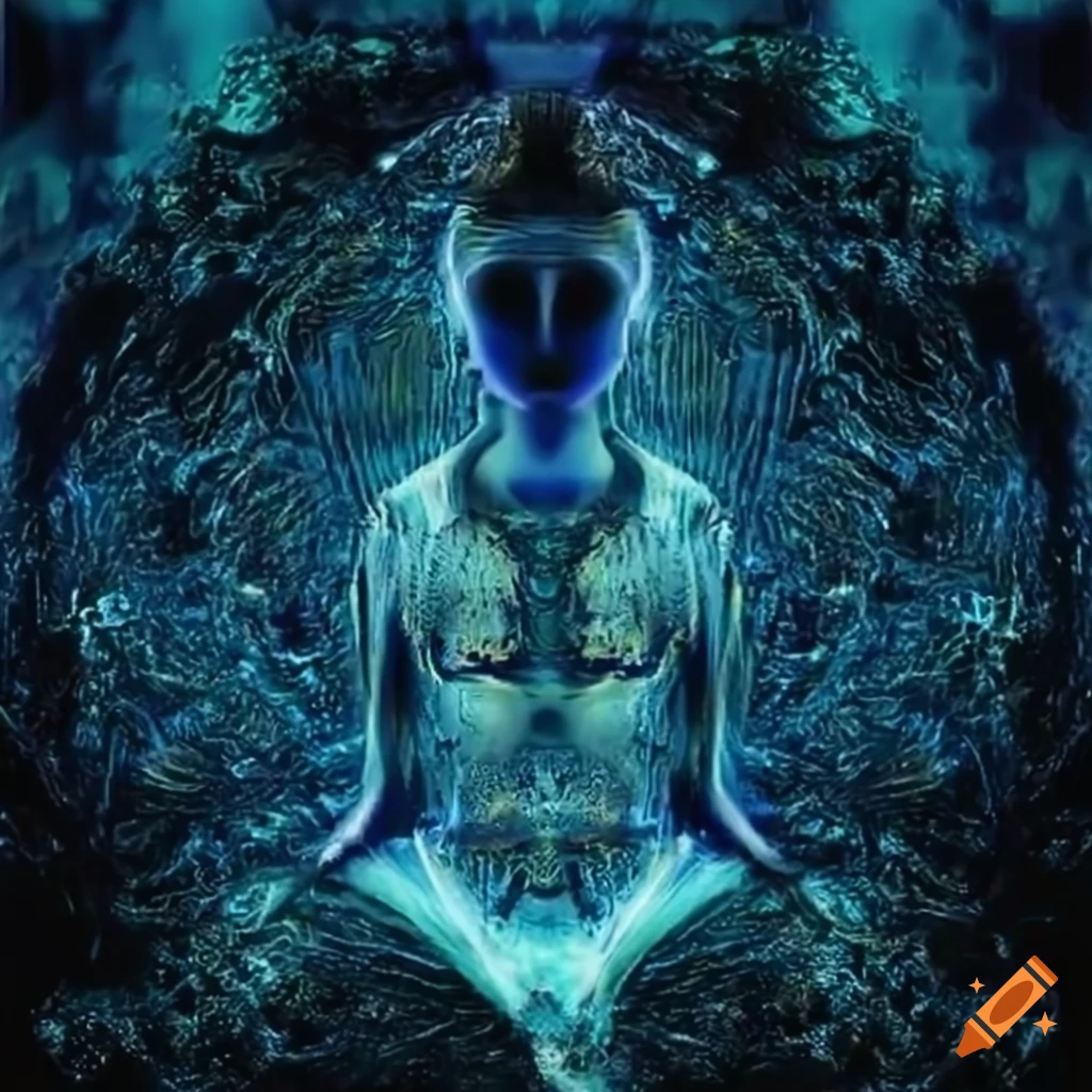 Computer Deity Concept art of an ai deity emerging from a computer