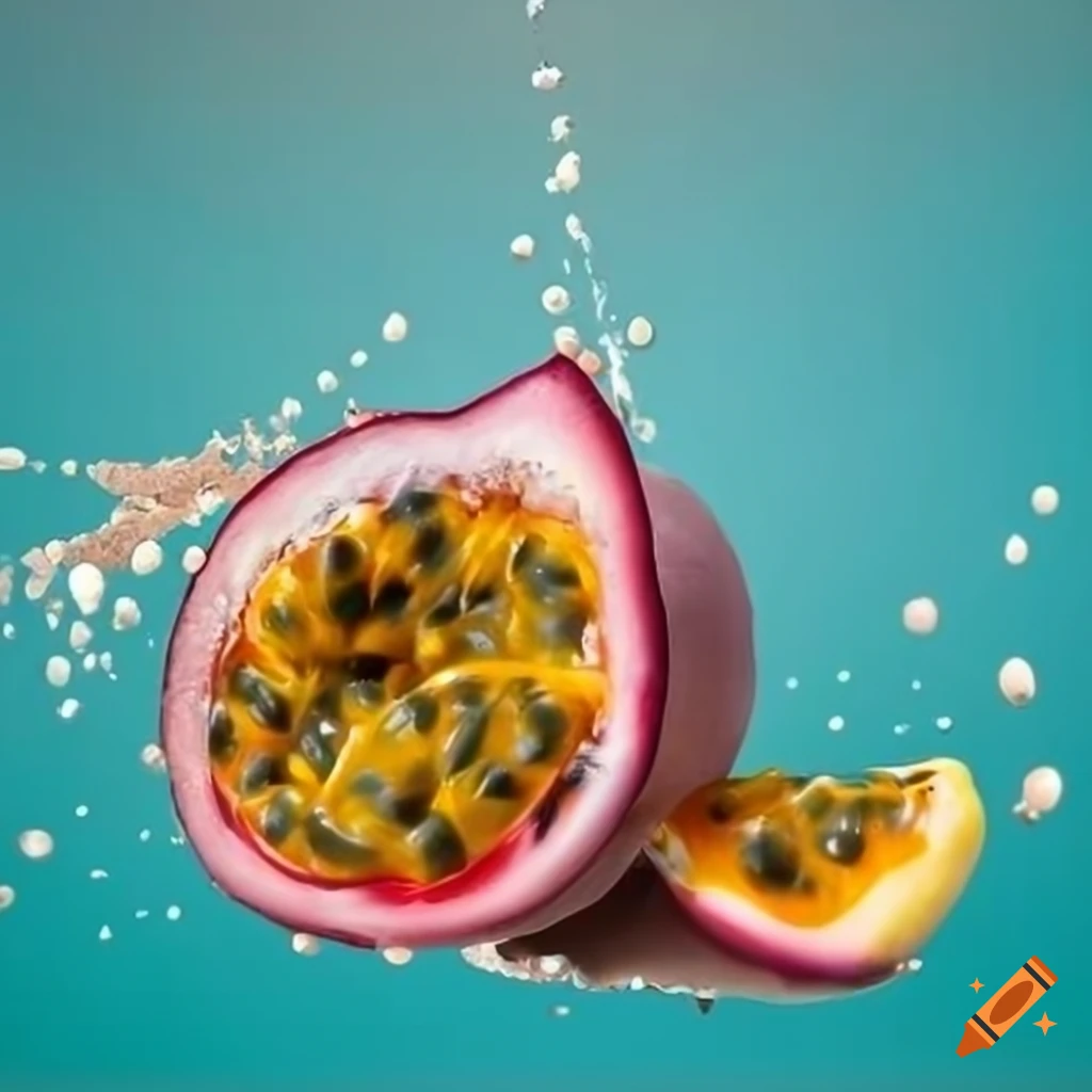 splash of passionfruit whey on colorful background