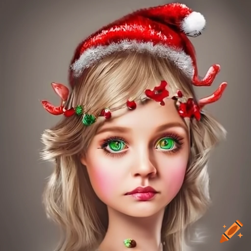 festive reindeer girl with green eyes