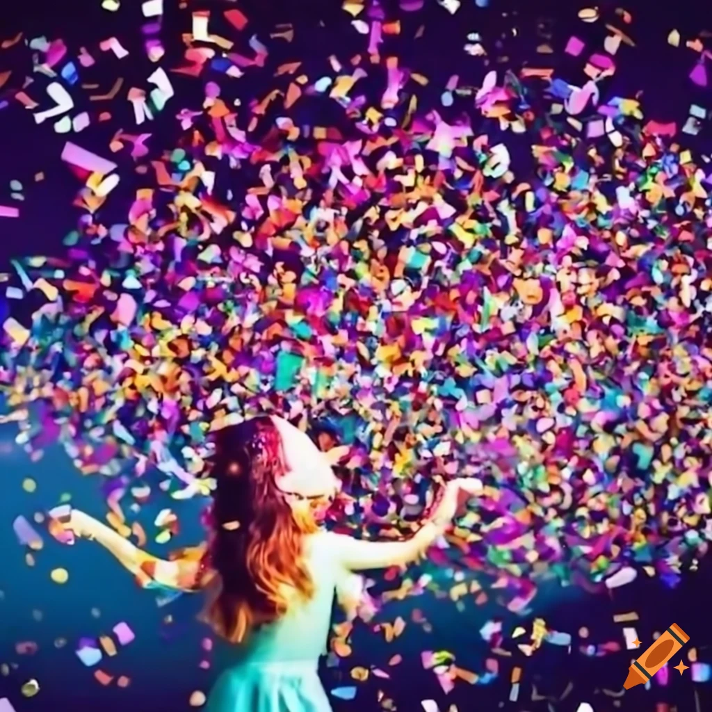 confetti celebration at a train station