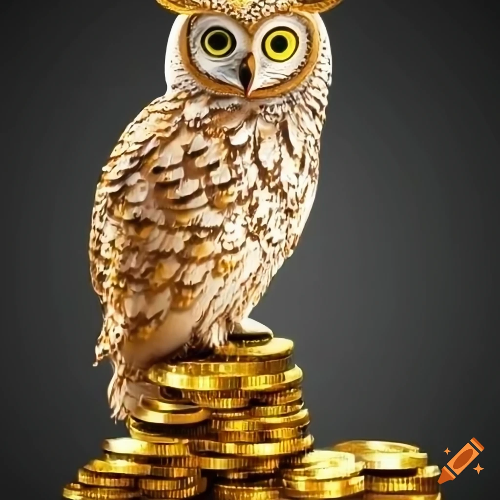 Golden owl with coins on Craiyon