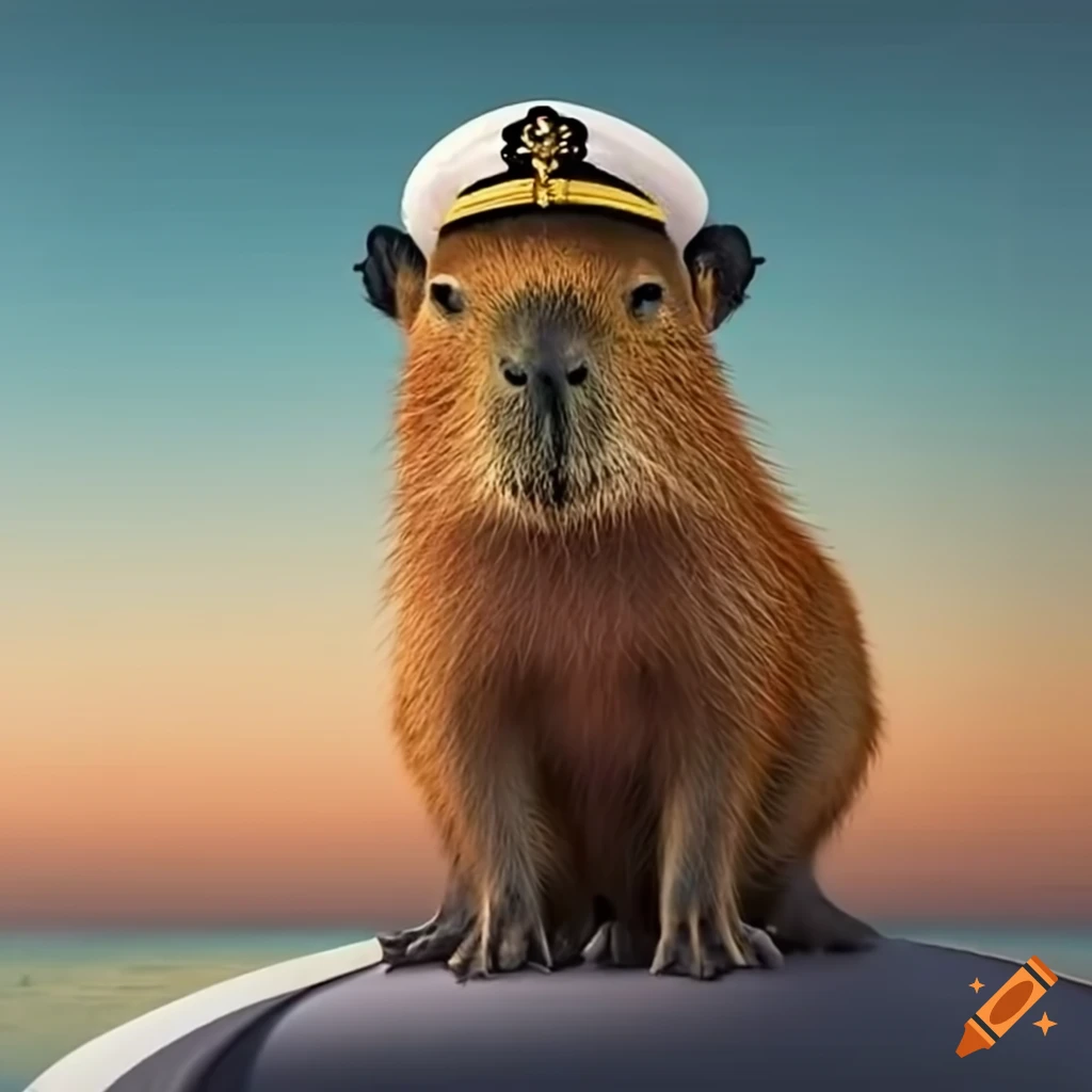 cute capybara as a captain in a yacht
