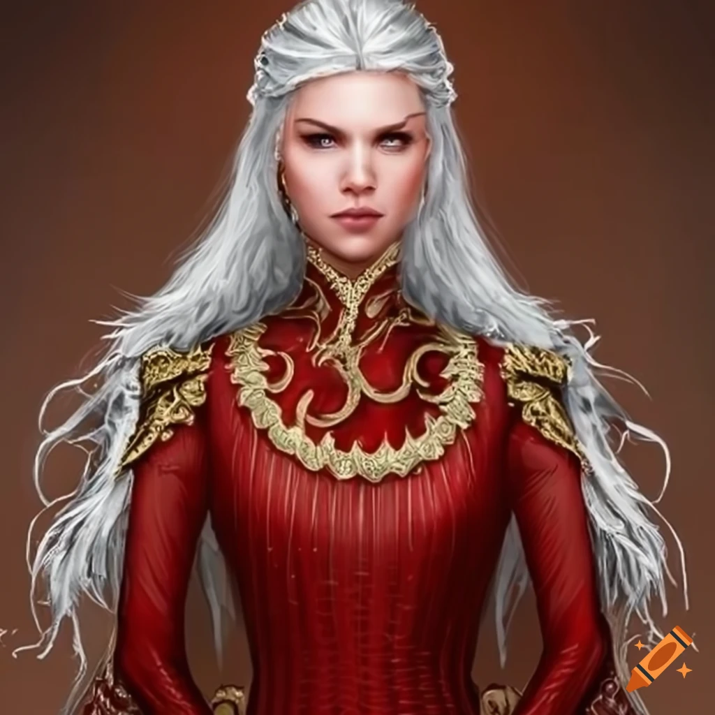 image of a powerful Targaryen woman with silver hair and dragon emblem