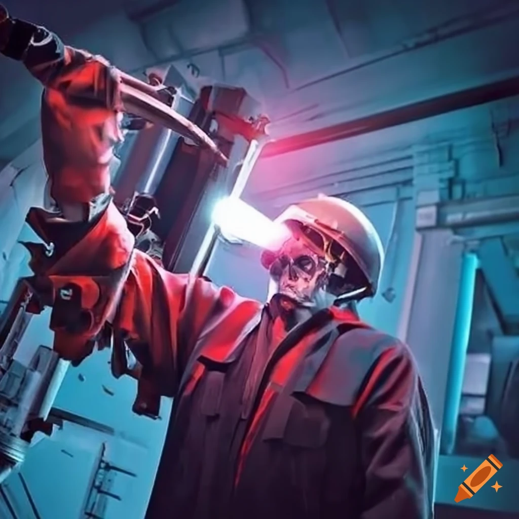 engineer maintaining a part in an extruder